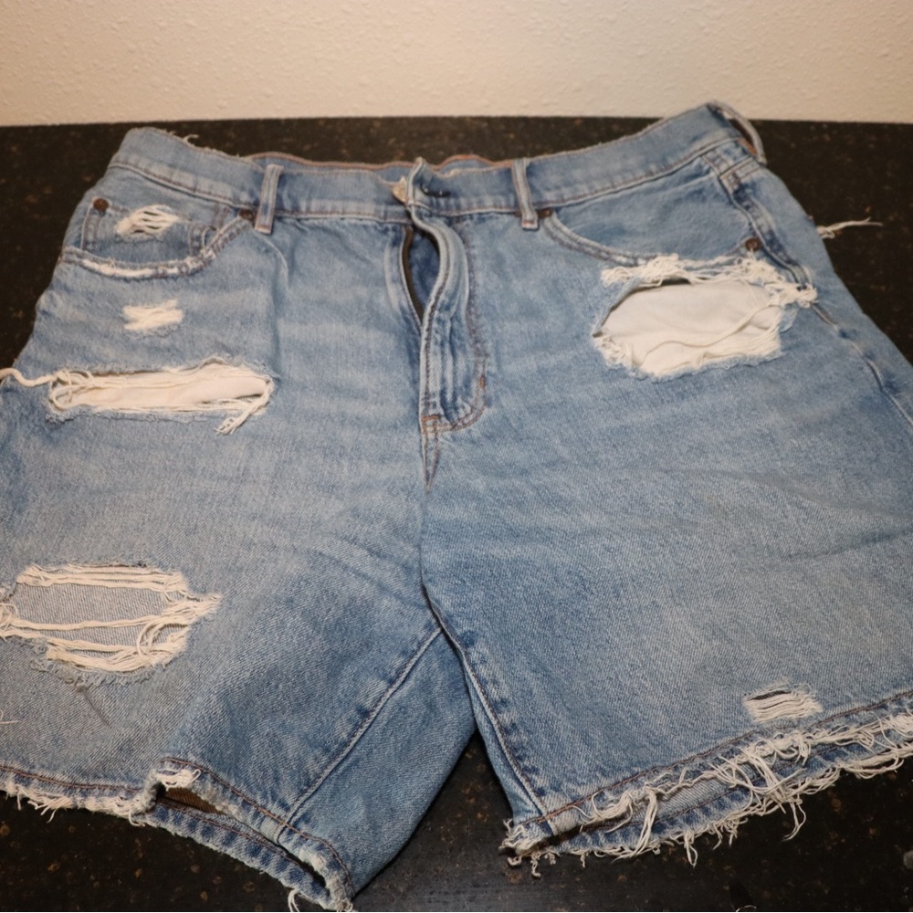 American Eagle Outfitters Light Blue Ripped Jean Shorts